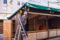 Dismantling market stall at Munich Christmas Market Royalty Free Stock Photo