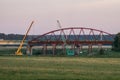 Dismantling the old bridge in the Kaluga region of Russia on the Ugra river.