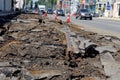 Dismantling of old tram rails. Kirovsky avenue, Rostov-on-Don, Russia. August 2, 2016