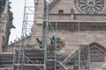 Dismantling the scaffolding after the renovation of the facade of the temple st Etienne