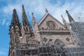 Dismantling the scaffolding after the renovation of the facade of the temple st Etienne