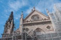 Dismantling the scaffolding after the renovation of the facade of the temple st Etienne