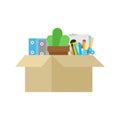 Dismissal box isolated. Cardboard box with office items Royalty Free Stock Photo