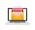 Dismissal document, dismissed stamp. Getting fired. Vector stock illustration.