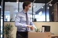 Dismissal employee in preventive medical mask in an epidemic coronavirus
