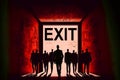 Dismissal, layoffs in Big Tech. Tech workers mass layoffs. Silhouettes of man go to the exit from the office. AI generative