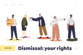 Dismissed employees rights concept of landing page with group of workers being fired