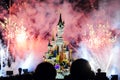 Disney castle fireworks at night Royalty Free Stock Photo
