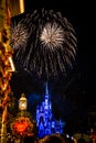 Disney Cinderella Castle Fireworks and Lights Royalty Free Stock Photo