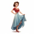 Glamorous Disney Character In Retro Blue Skirt - Highly Realistic Cartoon