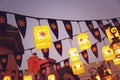 Lanterns and Bunting Strung Above Courtyard Square Royalty Free Stock Photo