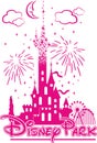 Disney`s castle amidst amusement and fireworks