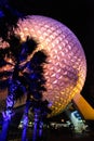 Disney`s famous Spaceship earth at night