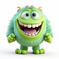 Lively 3d Smiling Monster Character On White Background