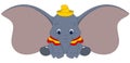 Disney vector illustration of Dumbo isolated on white background, baby elephant with big ears, fantasy cartoon character