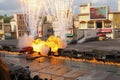 Disney world Orlando Florida Hollywood studios Stunt show car and fire lights camera Royalty Free Stock Photo