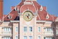 Paris, France - An entrance to the Disneyland with a clock with Mickey Mouse