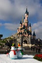 Disneyland Paris Castle with Christmas decorations Royalty Free Stock Photo