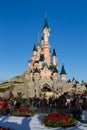 Disneyland Paris Castle with Christmas decorations Royalty Free Stock Photo