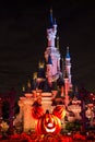 Disneyland Paris Castle during halloween celebration at night Royalty Free Stock Photo