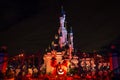 Disneyland Paris Castle during halloween celebrations at night