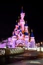 Disneyland Paris Castle illuminated at night Royalty Free Stock Photo