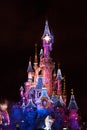 Disneyland Paris Castle at night during the Dreams show Royalty Free Stock Photo