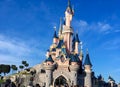 Disneyland Paris castle in a shiny day with clear blue sky, France, UK Royalty Free Stock Photo