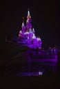 Disneyland Paris, France, November 2018: Sleeping Beauty`s Castle at night