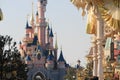 A pink fairy tail castle in the Disneyland Paris in France