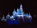 Disneyland`s Castle with holiday lights Royalty Free Stock Photo