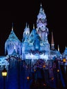 Disneyland`s Castle with holiday lights Royalty Free Stock Photo