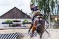 Disobedience of horse on show jumping competition Royalty Free Stock Photo