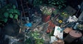 A Disorganized Garden With Tools And Gardening Supplies Strewn About. Generative AI