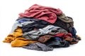 Pile of unsorted clothes messy laundry on white background Royalty Free Stock Photo