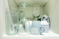 Disparate piece glassware stored