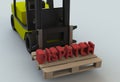 Dispatch, message on wooden pillet with forklift truck