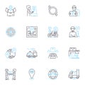 Dispatch services linear icons set. Efficiency, Promptness, Coordination, Priority, Logistics, Response, Reliability