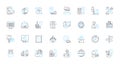 Dispatch services linear icons set. Efficiency, Promptness, Coordination, Priority, Logistics, Response, Reliability