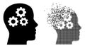 Dispersed Pixelated and Original Brain Gears Icon Royalty Free Stock Photo