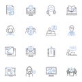 Dispersed staff line icons collection. Remote, Mobile, Virtual, Distributed, Decentralized, Unconventional, Scattered
