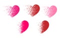 Dispersion and glitch effect on pink and red hearts as design elements. Royalty Free Stock Photo