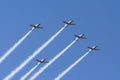 Acrobatic planes are making a lot of smoke. Royalty Free Stock Photo