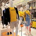 Display arrangement of male and female mannequins in the fashion store