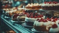 A display of assorted cakes and pastries in a bakery showcase Royalty Free Stock Photo