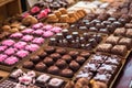 display of assorted hand-made chocolates at a stall Royalty Free Stock Photo