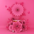 Display background for Cosmetic product presentation. Empty showcase, 3d rendering, flower paper