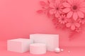 Display background for Cosmetic product presentation. Empty showcase, 3d rendering, flower paper.