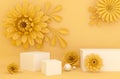 Display background for Cosmetic product presentation. Empty showcase, 3d rendering, flower paper.