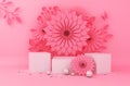 Display background for Cosmetic product presentation. Empty showcase, 3d rendering, flower paper